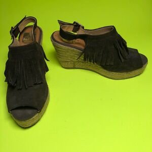 Kanna Wedge Sandals Women 38 Brown Suede Fringe Espadrille Made in Spain